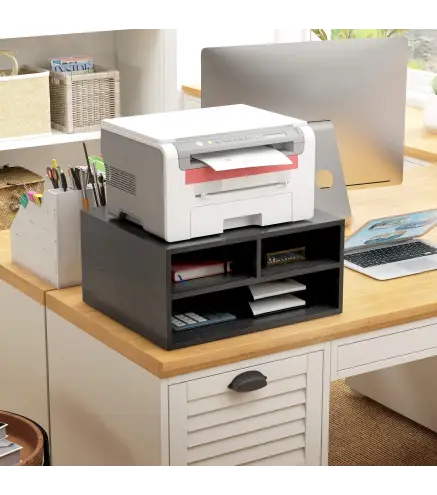 Mueble Impresora con 3 Compartimentos Estilo Moderno para Dormitorio Oficina Salón 47x40x22,5 cm Negro