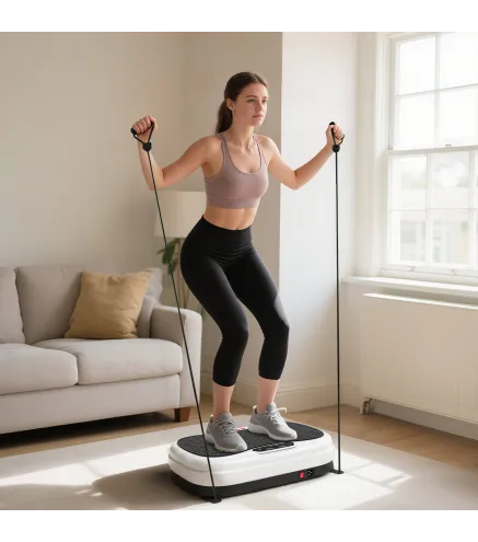 Plataforma Vibratoria con 50 Velocidades 3 Programas Pantalla LED Mando a Distancia Bandas Elásticas Ejercicio en Casa