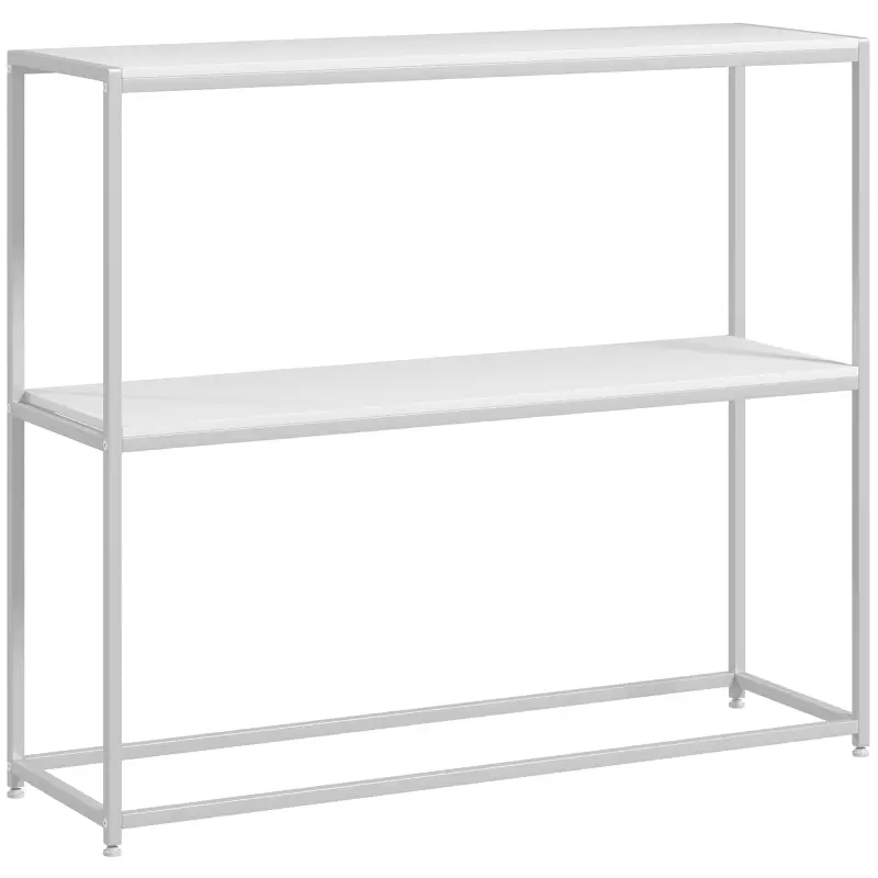 Mesa de Entrada con Estante Abierto y Estructura de Acero Antivuelco para Salón Pasillo 100x30x87 cm Blanco