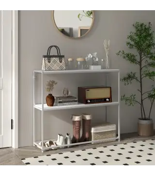Mesa de Entrada con Estante Abierto y Estructura de Acero Antivuelco para Salón Pasillo 100x30x87 cm Blanco