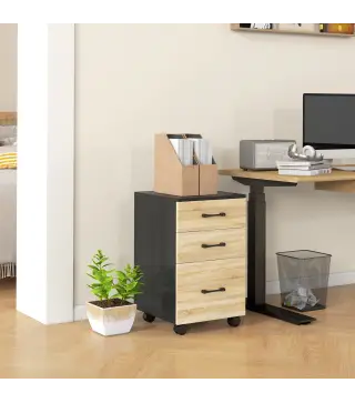 Cajonera de Oficina Mueble Archivador con Ruedas y Cajones y Barra Colgante para Archivos 40x42x65 cm Roble y Negro