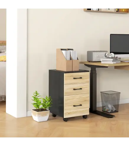Cajonera de Oficina Mueble Archivador con Ruedas y Cajones y Barra Colgante para Archivos 40x42x65 cm Roble y Negro