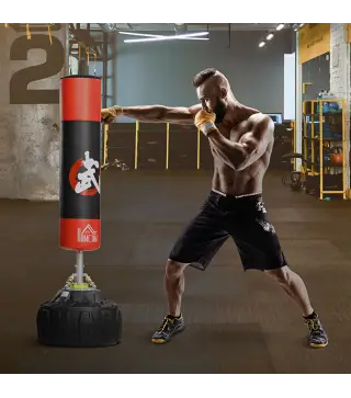 Saco de Boxeo de Pie, 80 cm, Soporte de Boxeo para Adultos, Base Grande Rellenable de Arena 60 kg / Agua 50 kg, Resortes Amortig