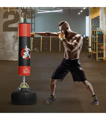 Saco de Boxeo de Pie, 80 cm, Soporte de Boxeo para Adultos, Base Grande Rellenable de Arena 60 kg / Agua 50 kg, Resortes Amortig