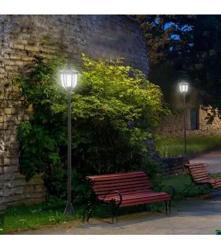 Lámpara Solar de Jardín Farola con 6 Luces LED con Batería Recargable Solar con Autonomía de 6-8 Horas Ø26,5x177cm Negro