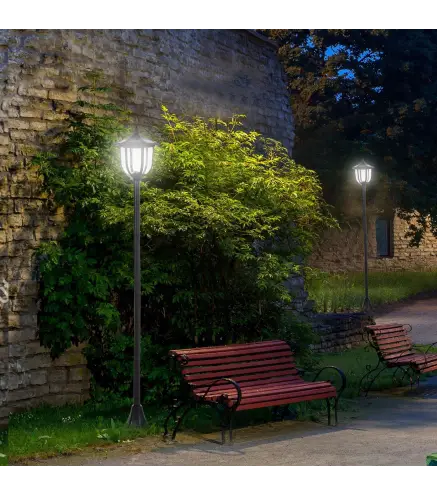 Lámpara Solar de Jardín Farola con 6 Luces LED con Batería Recargable Solar con Autonomía de 6-8 Horas Ø26,5x177cm Negro