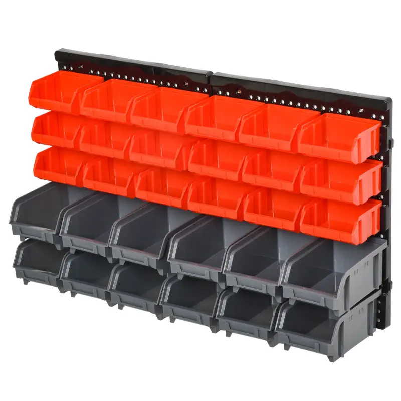 Estantería de Almacenaje para Pared 33 Piezas con Cajas de 2 Tamaños Diferentes Ideal para Tornillos 37,5x18x63 cm Rojo