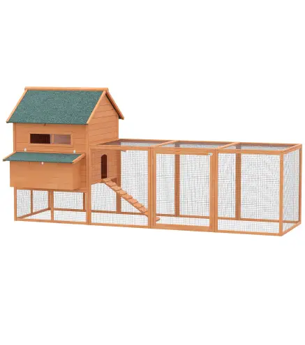 Gallinero de Exterior de Madera para 8-10 Gallinas con 2 Nidos Bandeja Extraíble y Rampa 347x160x150 cm Madera natural