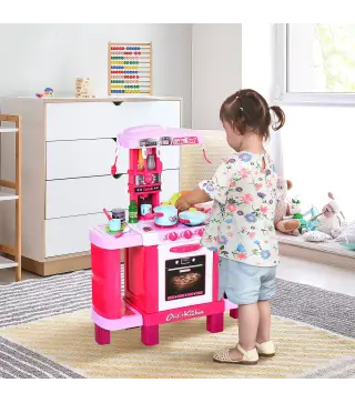 Cocina de Juguete para Niños Mayores de 3 Años con 38 Accesorios Luz Sonido Juegos de Rol Temprano Educativo 78x29x87 cm Rosa