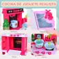 Cocina de Juguete para Niños Mayores de 3 Años con 38 Accesorios Luz Sonido Juegos de Rol Temprano Educativo 78x29x87 cm Rosa