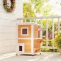 Caseta para Gatos de Madera Exterior de 2 Niveles con Techo Abatible Panel Central Extraíble 51x51x81,3 cm Natural