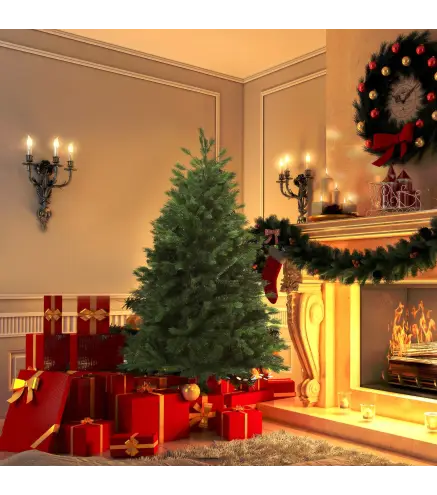 Árbol de Navidad Ø75x150 cm Artificial con 440 Ramas PE Tridente y PVC Individual y Base Plegable Árbol Navideño Decorativo Exte