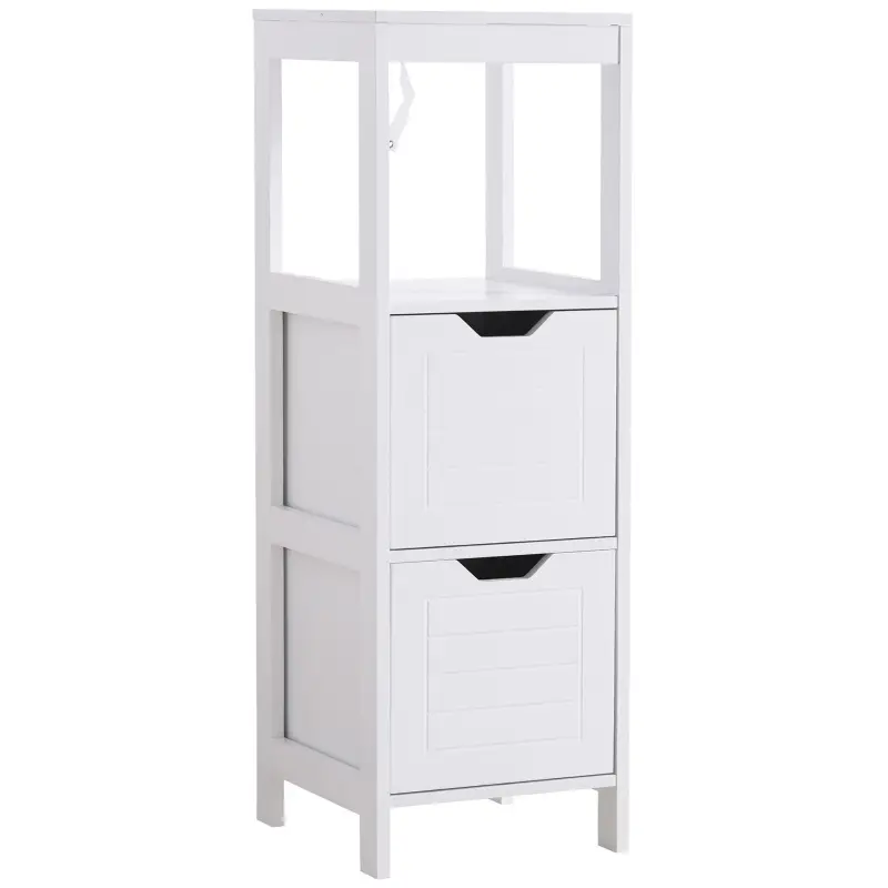 Armario de Baño Gabinete Multifuncional con Estante Abierto 2 Cajones de Almacenaje Diseño Antivuelco 30x30x89 cm Blanco