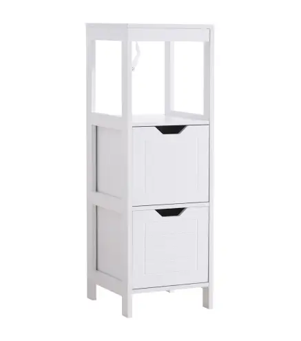Armario de Baño Gabinete Multifuncional con Estante Abierto 2 Cajones de Almacenaje Diseño Antivuelco 30x30x89 cm Blanco