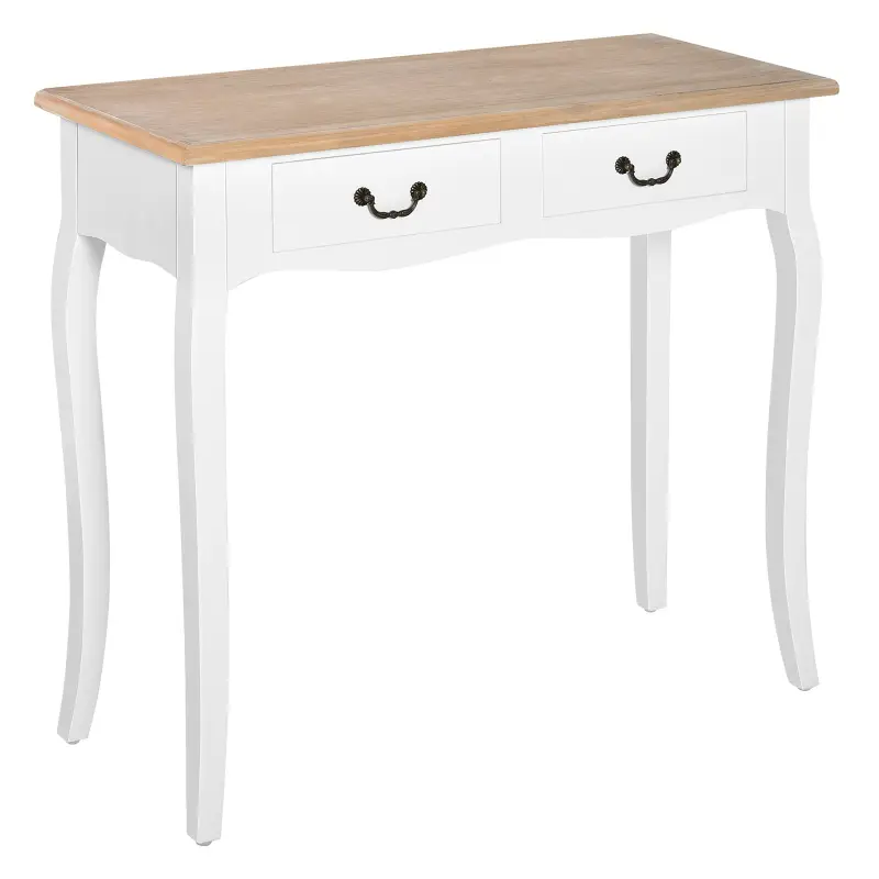 Mesa de Consola con 2 Cajones Diseño de Retro para Entrada Pasillo Sala de Estar Dormitorio Pino 87x34x78,5 cm Blanco
