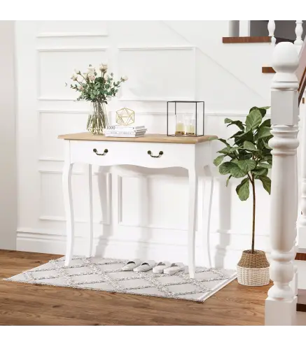 Mesa de Consola con 2 Cajones Diseño de Retro para Entrada Pasillo Sala de Estar Dormitorio Pino 87x34x78,5 cm Blanco
