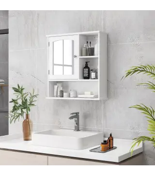 Armario de Baño con Espejo de Gran Almacenaje Armario Montado en la Pared con Estante Ajustable Interior y Estantes Abie