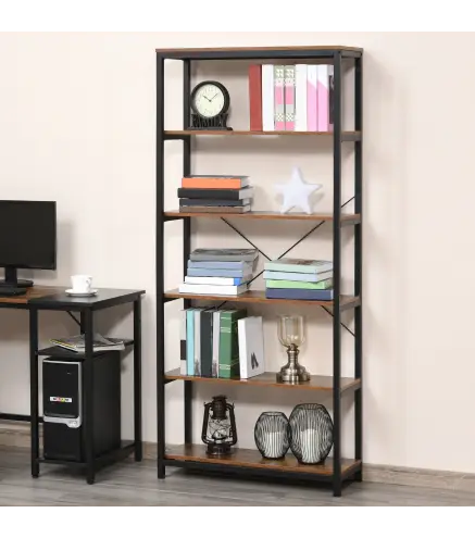 Estantería Estilo Industrial Retro con 6 Estantes Abiertos para Libros y sistema Antivuelco Almacenaje para Salón Oficin