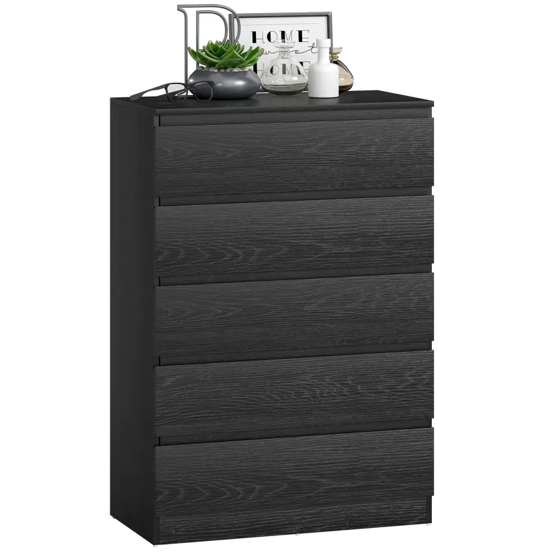 Cómoda para Dormitorio de 5 Cajones Cajonera para Salón Oficina Estilo Moderno 77x40x111,5 cm Negro Veteado