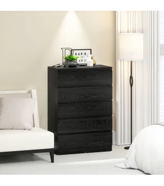 Cómoda para Dormitorio de 5 Cajones Cajonera para Salón Oficina Estilo Moderno 77x40x111,5 cm Negro Veteado