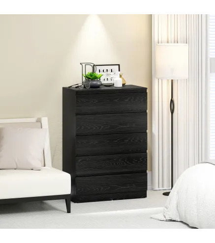 Cómoda para Dormitorio de 5 Cajones Cajonera para Salón Oficina Estilo Moderno 77x40x111,5 cm Negro Veteado