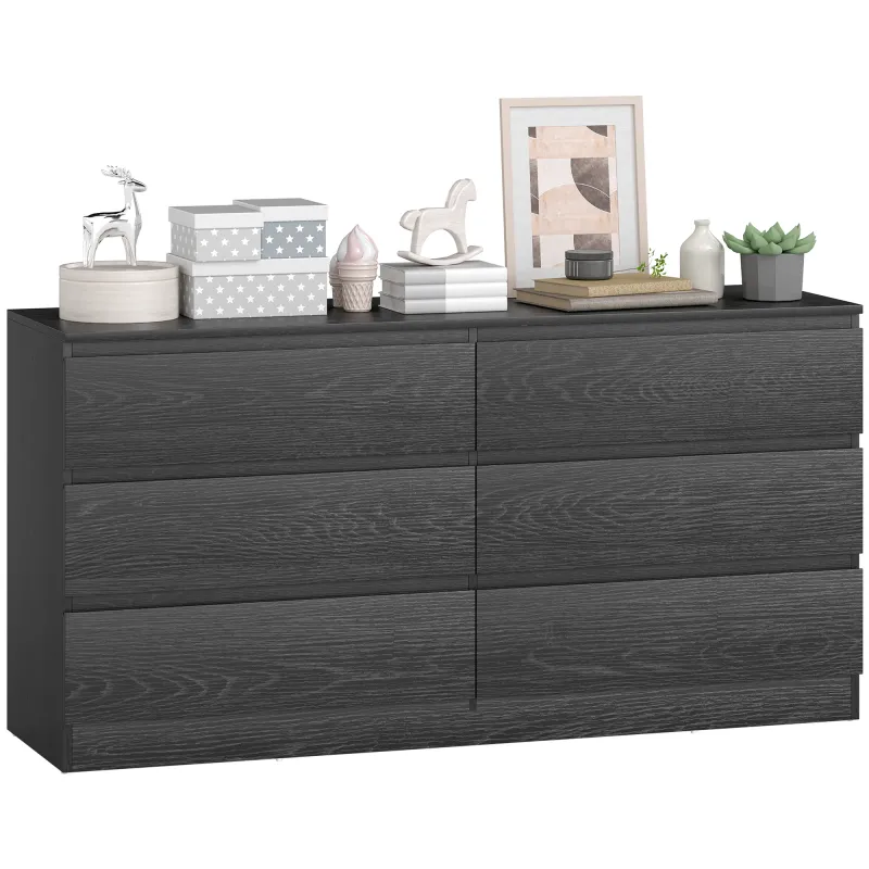 Cómoda Dormitorio con 6 Cajones Cajonera para Salón Oficina Estilo Moderno 140x40x71 cm Negro Veteado