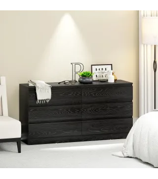 Cómoda Dormitorio con 6 Cajones Cajonera para Salón Oficina Estilo Moderno 140x40x71 cm Negro Veteado