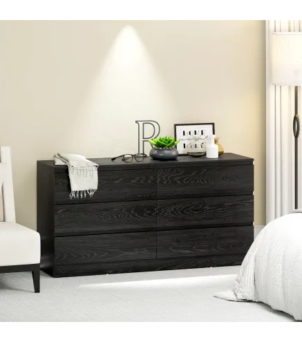 Cómoda Dormitorio con 6 Cajones Cajonera para Salón Oficina Estilo Moderno 140x40x71 cm Negro Veteado