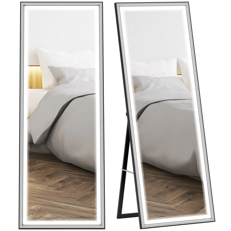 Espejo de Pie Cuerpo Entero con Luces 165x60 cm de Pie o de Pared 3 Temperaturas de Color Ajustables Blanco y Negro