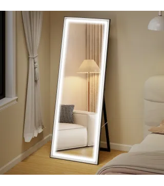 Espejo de Pie Cuerpo Entero con Luces 165x60 cm de Pie o de Pared 3 Temperaturas de Color Ajustables Blanco y Negro