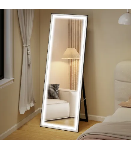 Espejo de Pie Cuerpo Entero con Luces 165x60 cm de Pie o de Pared 3 Temperaturas de Color Ajustables Blanco y Negro