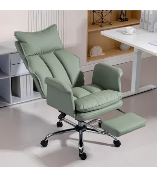 Silla de Escritorio con Reposapiés Respaldo Reclinable Alto Acolchado Grueso Tapizada en Cuero Sintético Ruedas Verde