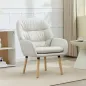 Sillón de Salón Moderno Acolchado de Doble Capa Tapizado en Cuero Sintético Patas de Madera 68x74x89 cm Crema