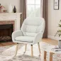 Sillón de Salón Moderno Acolchado de Doble Capa Tapizado en Cuero Sintético Patas de Madera 68x74x89 cm Crema