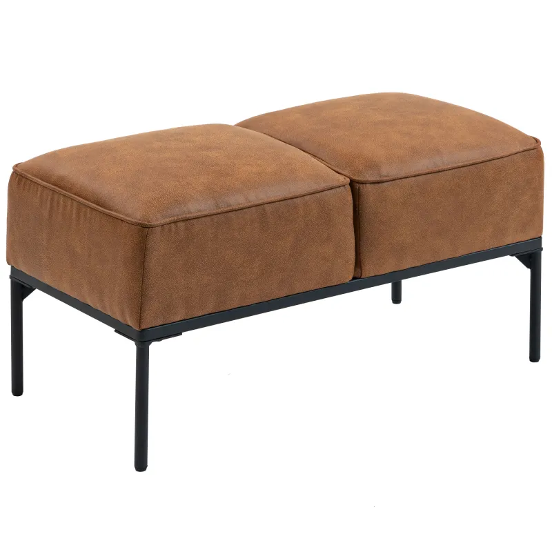 Taburete Pie de Cama Moderno de Cuero Sintético con Asiento Acolchado Grueso y Patas de Acero 80x40x46 cm Marrón