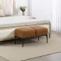 Taburete Pie de Cama Moderno de Cuero Sintético con Asiento Acolchado Grueso y Patas de Acero 80x40x46 cm Marrón