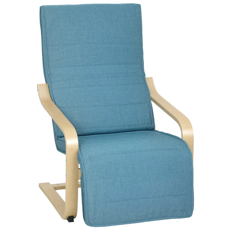 Sillón de Salón con Reposapiés Ajustable Butaca Tapizada en Lino Sintético para Oficina Dormitorio 66,5x94x100cm Azul