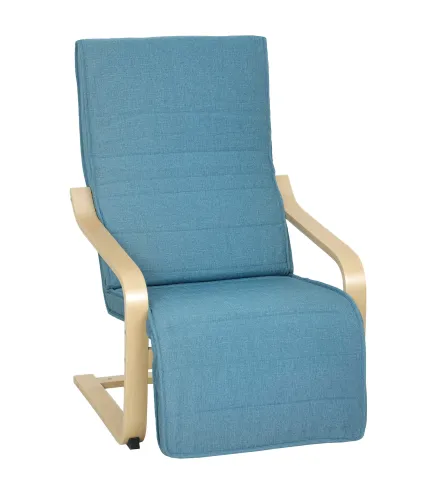 Sillón de Salón con Reposapiés Ajustable Butaca Tapizada en Lino Sintético para Oficina Dormitorio 66,5x94x100cm Azul