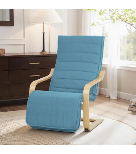 Sillón de Salón con Reposapiés Ajustable Butaca Tapizada en Lino Sintético para Oficina Dormitorio 66,5x94x100cm Azul