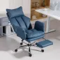 Silla de Escritorio con Reposapiés Respaldo Reclinable Alto Acolchado Grueso Tapizada en Cuero Sintético Ruedas Azul