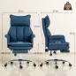 Silla de Escritorio con Reposapiés Respaldo Reclinable Alto Acolchado Grueso Tapizada en Cuero Sintético Ruedas Azul