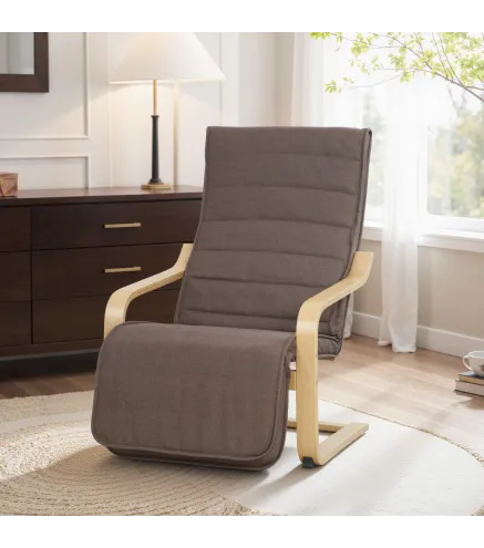 Sillón de Salón con Reposapiés Ajustable Butaca Tapizada en Lino Sintético para Oficina Dormitorio 66,5x94x100cm Marrón