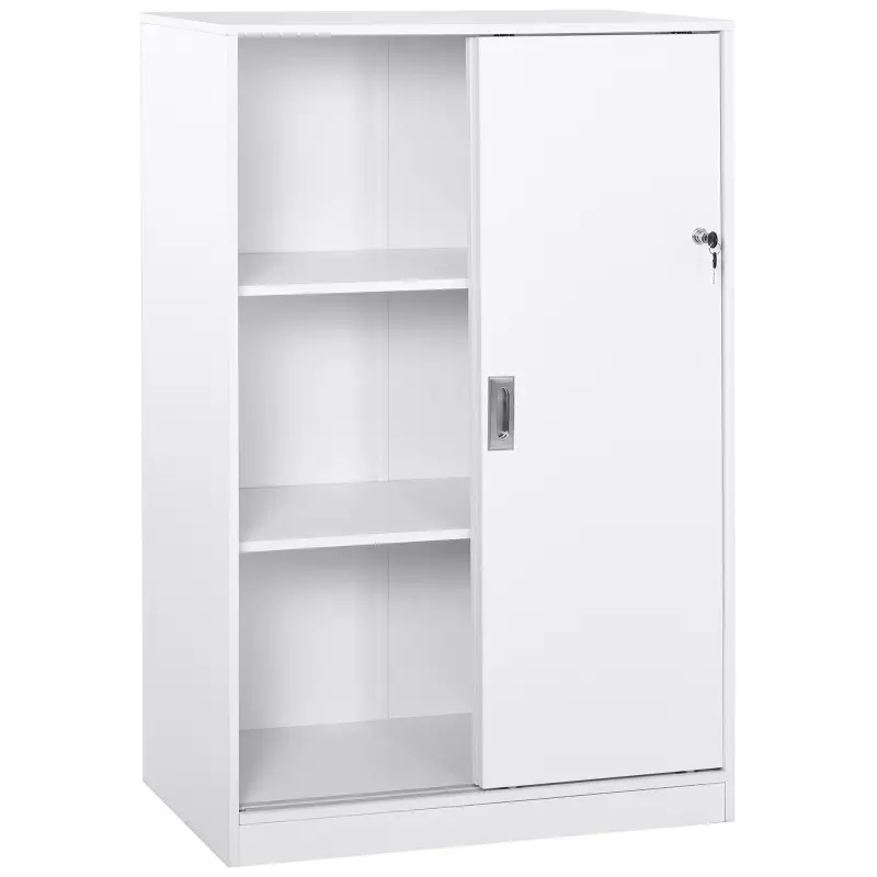 Armario de Oficina Práctico con 2 Puertas Correderas Llaves y 3 Estantes para Despacho Estudio 80x40x120 cm Blanco