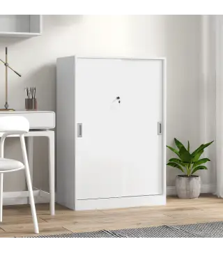 Armario de Oficina Práctico con 2 Puertas Correderas Llaves y 3 Estantes para Despacho Estudio 80x40x120 cm Blanco