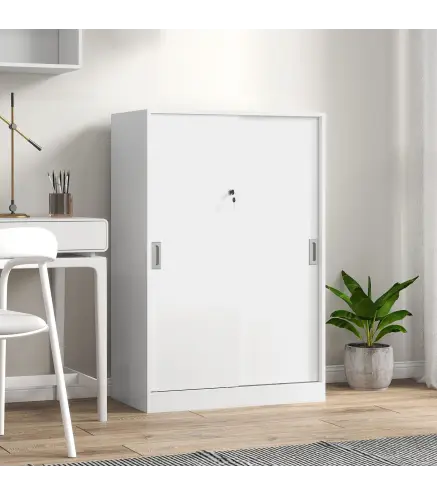 Armario de Oficina Práctico con 2 Puertas Correderas Llaves y 3 Estantes para Despacho Estudio 80x40x120 cm Blanco