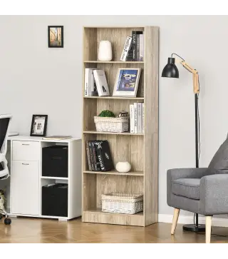 Librería Estantería de 5 Niveles para Libros con 3 Baldas Ajustables Antivuelco Almacenaje para Salón Oficina Estudio 63x29,5x17