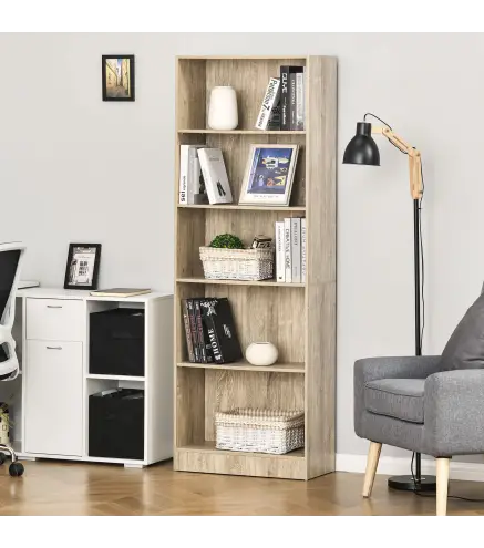 Librería Estantería de 5 Niveles para Libros con 3 Baldas Ajustables Antivuelco Almacenaje para Salón Oficina Estudio 63x29,5x17