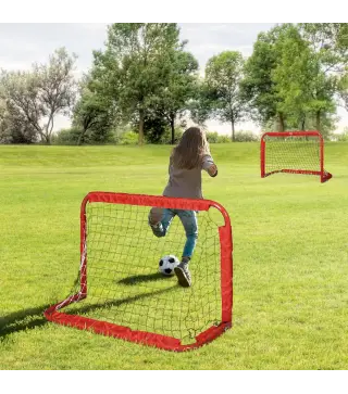 Mini Porterías de Fútbol Plegables Set de 2 Porterías de Exterior para Niños y Adultos 90x36x60 cm Rojo