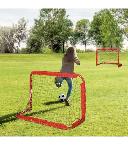 Mini Porterías de Fútbol Plegables Set de 2 Porterías de Exterior para Niños y Adultos 90x36x60 cm Rojo