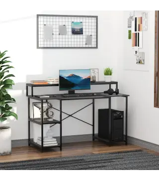 Mesa para Computadora Escritorio de Oficina Estudio con 3 Estantes Tabla Superior Patas con Almohadillas Ajustables Antideslizan